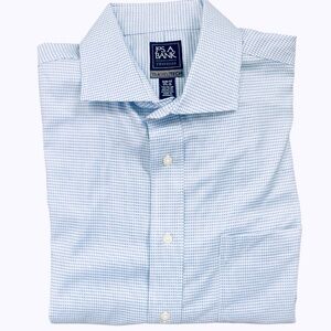 Jos A. Bank Men’s Traveler Slim Fit Blue White Dress Shirt Size 17 1/2-35
